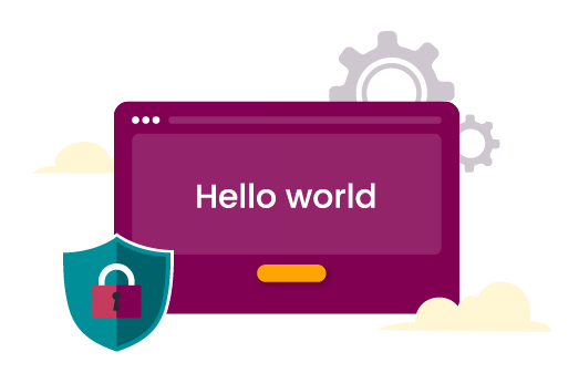 A maroon website screen that says hello world and a lock icon implying it is secure