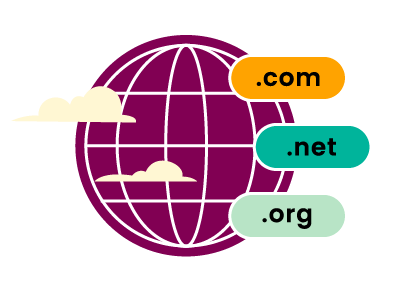 Red globe with top level domain extensions