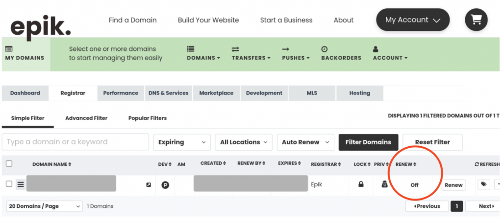 find the "renew" column